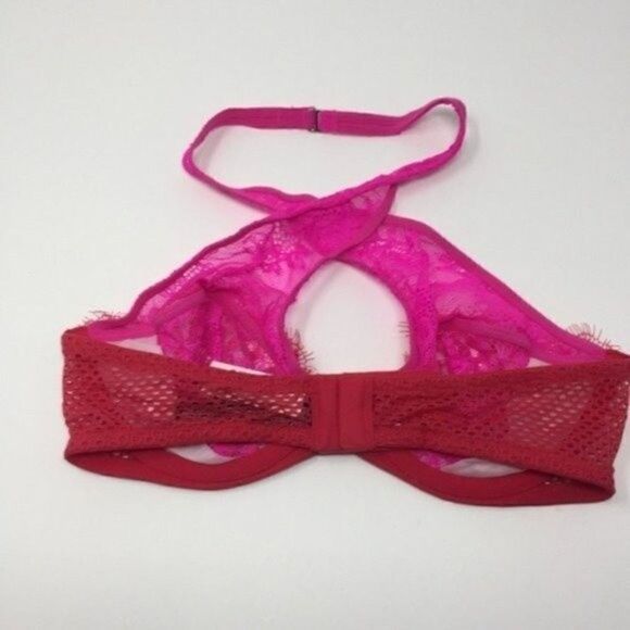 Victoria Secret NWT hot pink lace bra halter under wire 32C BoxB - Picture 4 of 7